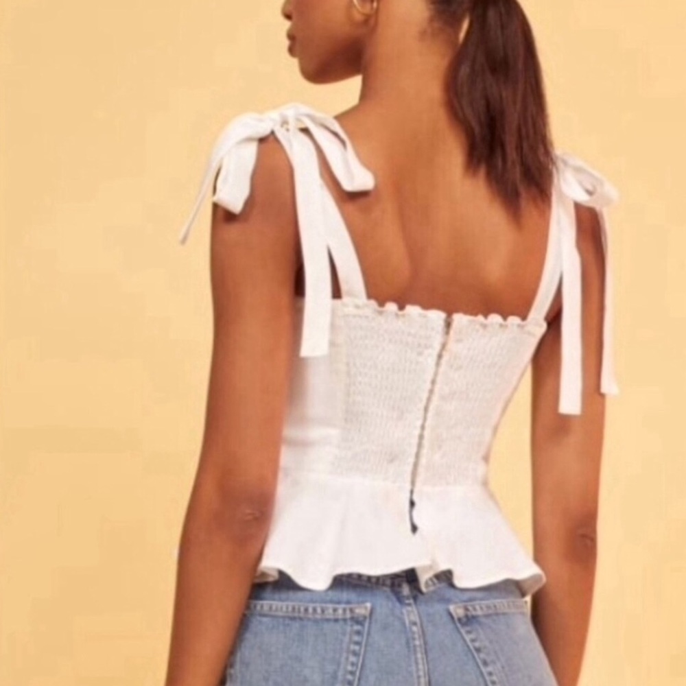 Reformation Kassi Linen Ruffle Tie Top White - Picture 2 of 8